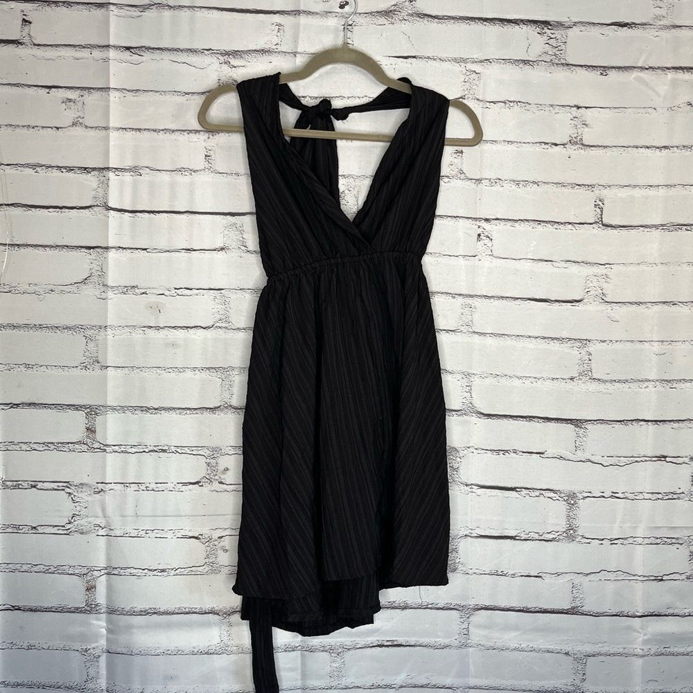 SHEIN Black Tie Shoulder Mini Dress NWT Size M Casual Cottagecore Sleeveless Y2K